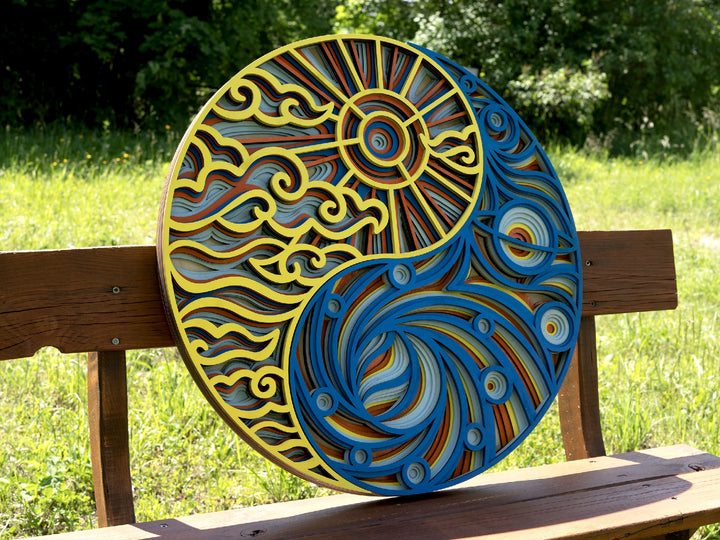 Yin Yang Mosaic Wooden Mandala Wall Art