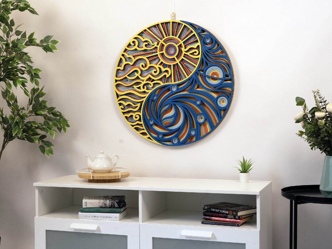 Yin Yang Mosaic Wooden Mandala Wall Art