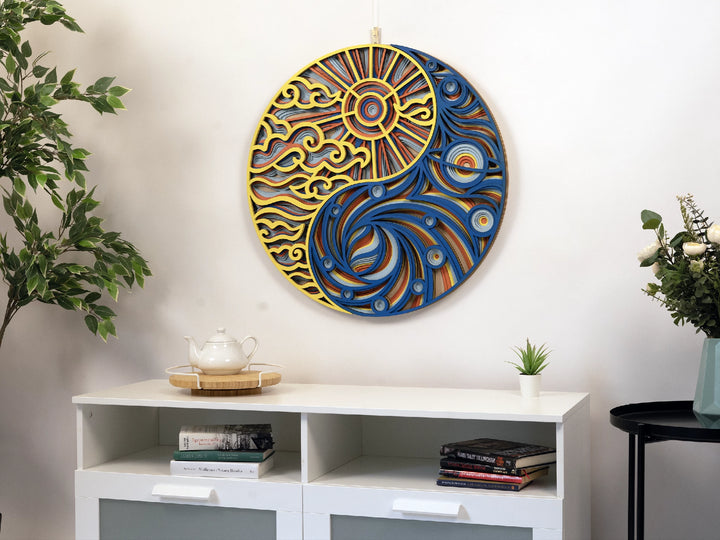 Yin Yang Mosaic Wooden Mandala Wall Art