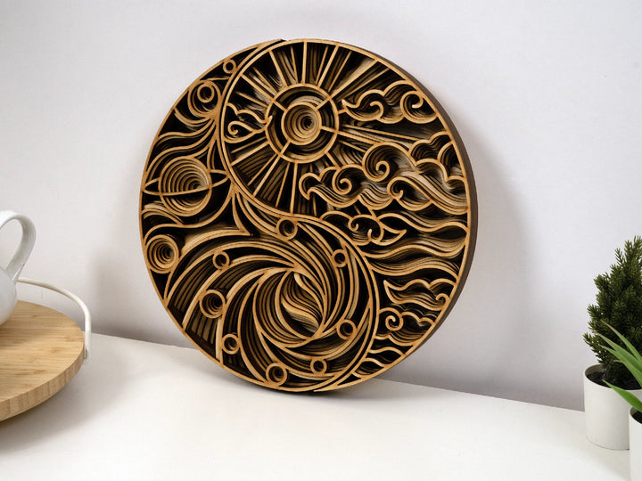 Yin Yang Mosaic Wooden Mandala Wall Art
