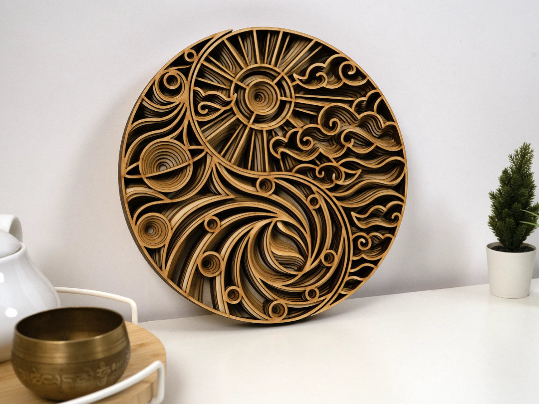 Yin Yang Mosaic Wooden Mandala Wall Art
