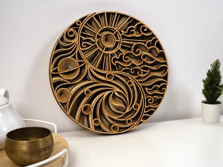 Yin Yang Mosaic Wooden Mandala Wall Art