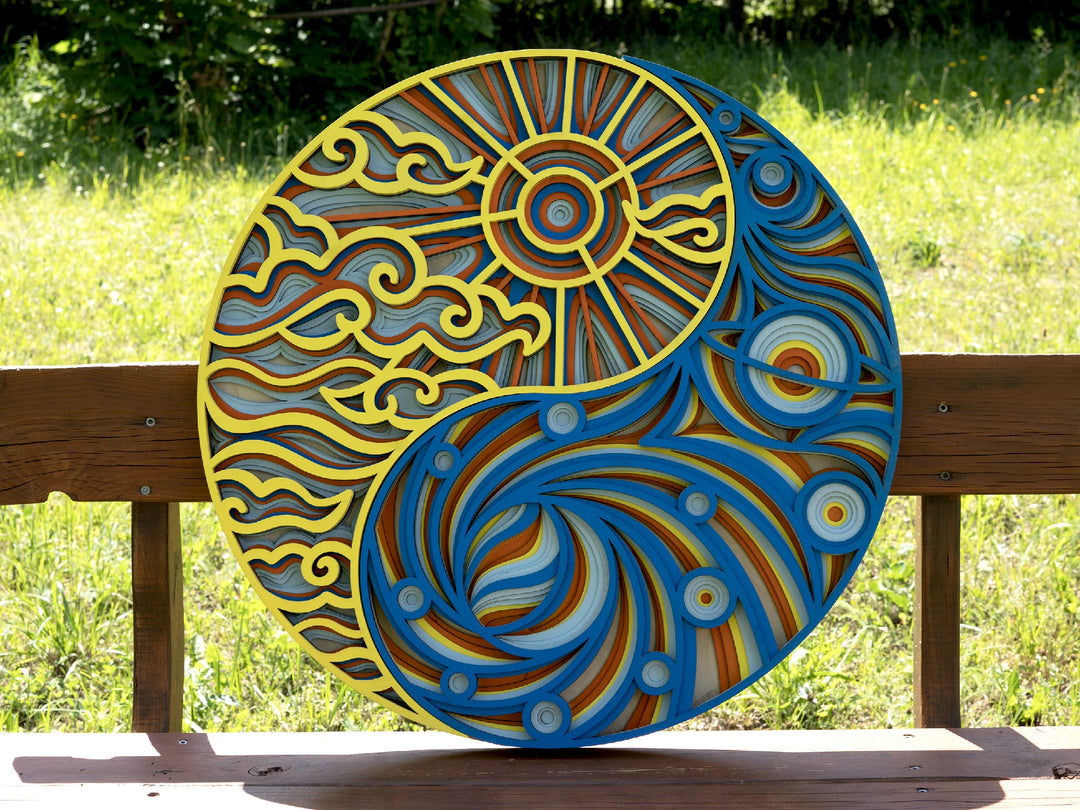 Yin Yang Mosaic Wooden Mandala Wall Art