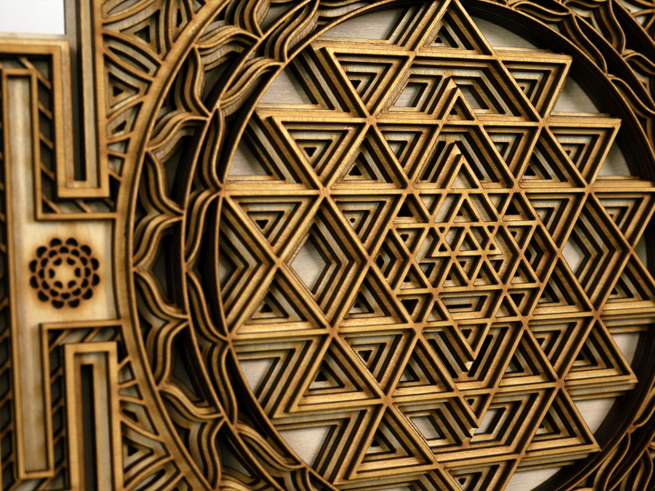 Sri Yantra Wooden Mandala | 3D Sacred Geometry Wall Art