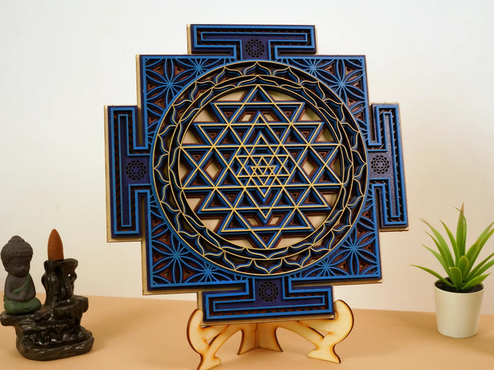 Sri Yantra Wooden Mandala Wall Art
