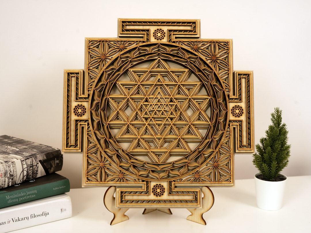 Sri Yantra Wooden Mandala | 3D Sacred Geometry Wall Art