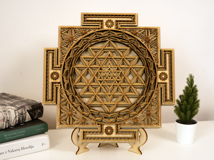 Sri Yantra Wooden Mandala | 3D Sacred Geometry Wall Art