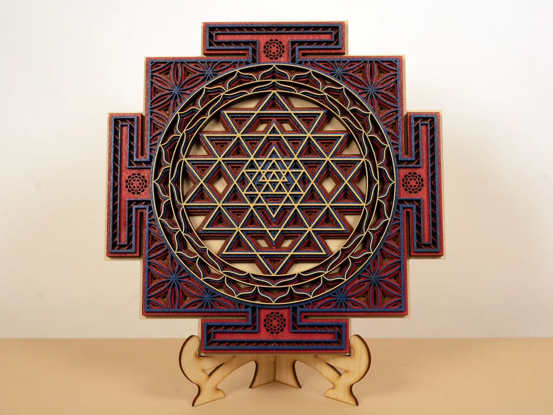 Sri Yantra Wooden Mandala Wall Art