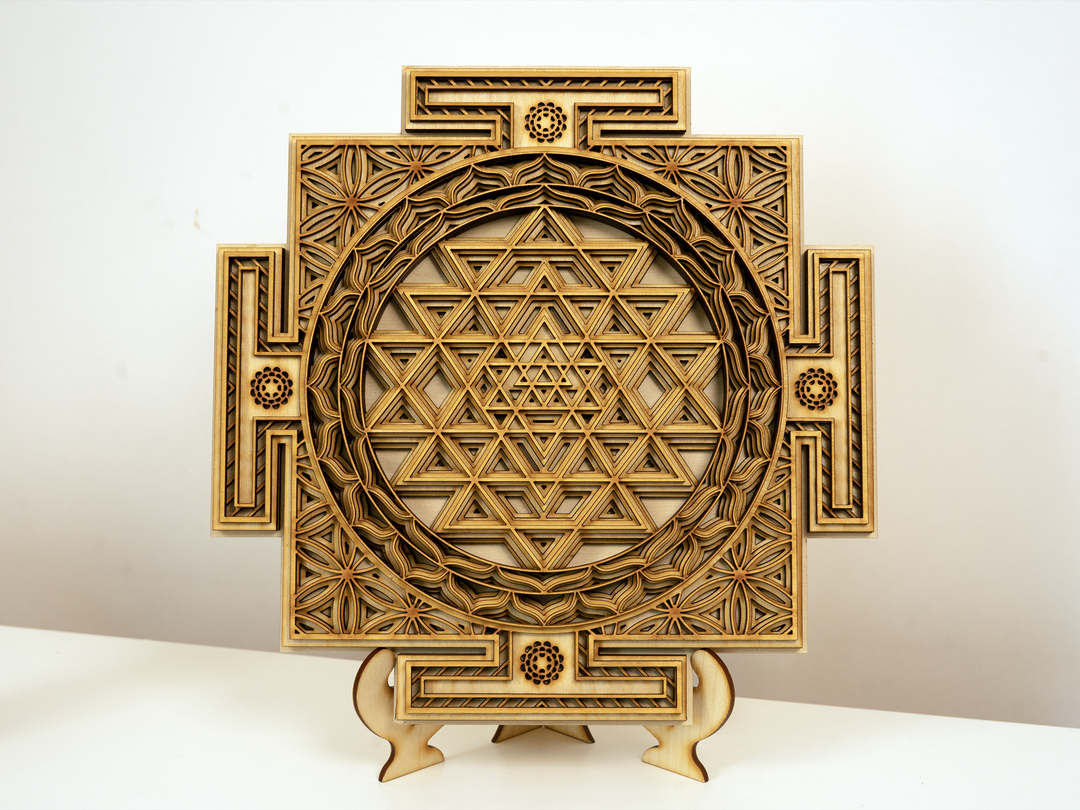 Laser cut Sri Yantra wooden mandala spiritual home decor