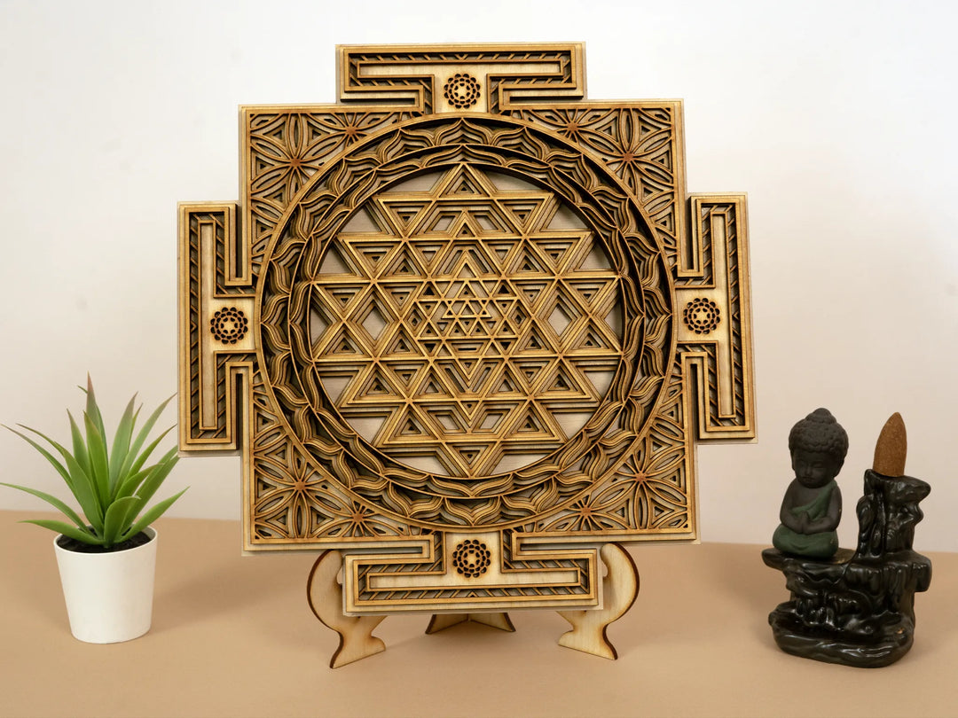 Sri Yantra Wooden Mandala Wall Art