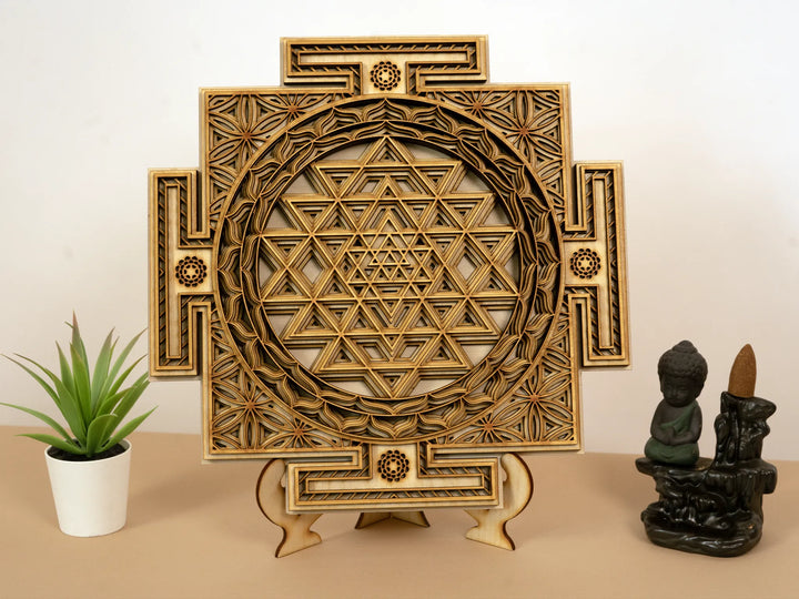 Sri Yantra Wooden Mandala Wall Art