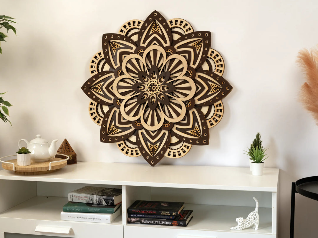 Floral Geometry Wooden Mandala Wall Art