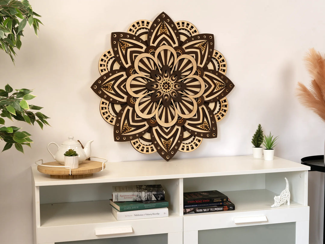 Floral Geometry Wooden Mandala Wall Art