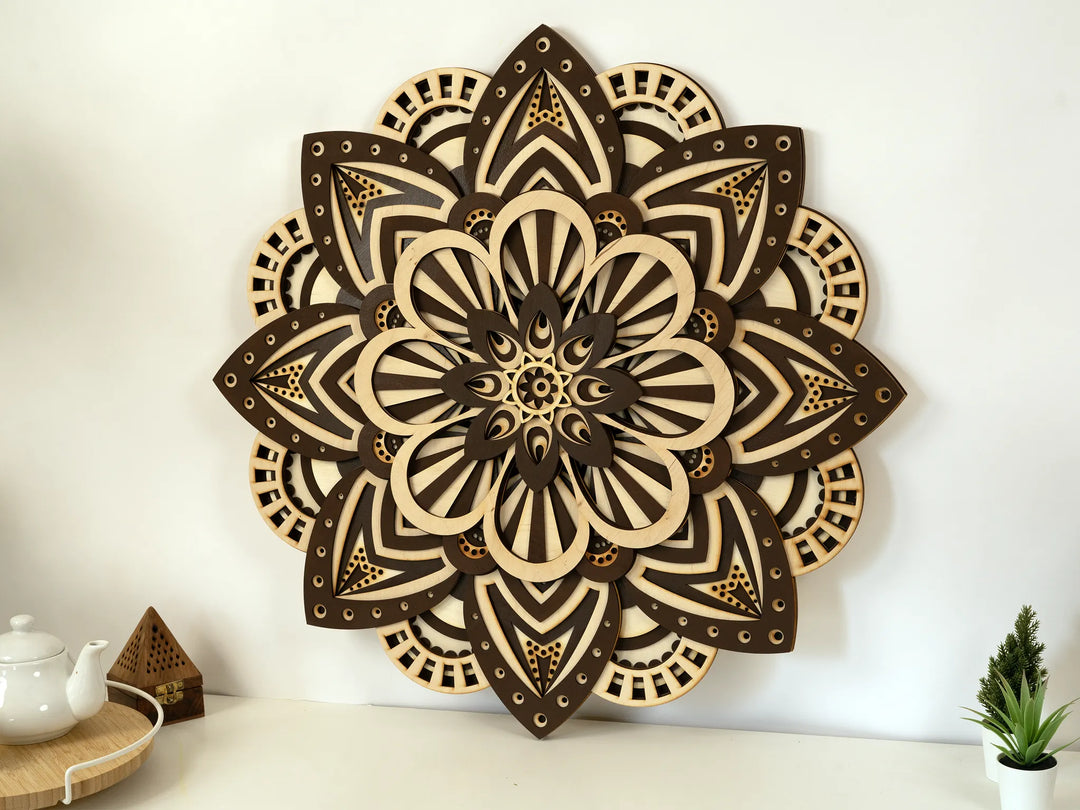 Floral Geometry Wooden Mandala Wall Art