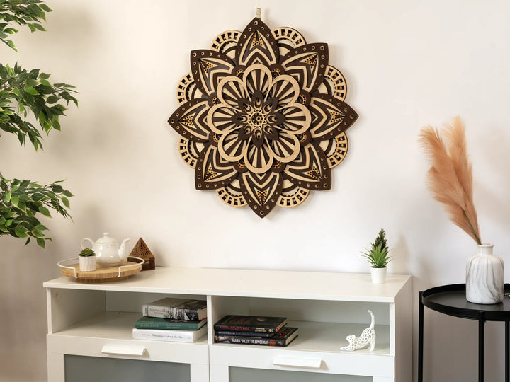 Floral Geometry Wooden Mandala Wall Art