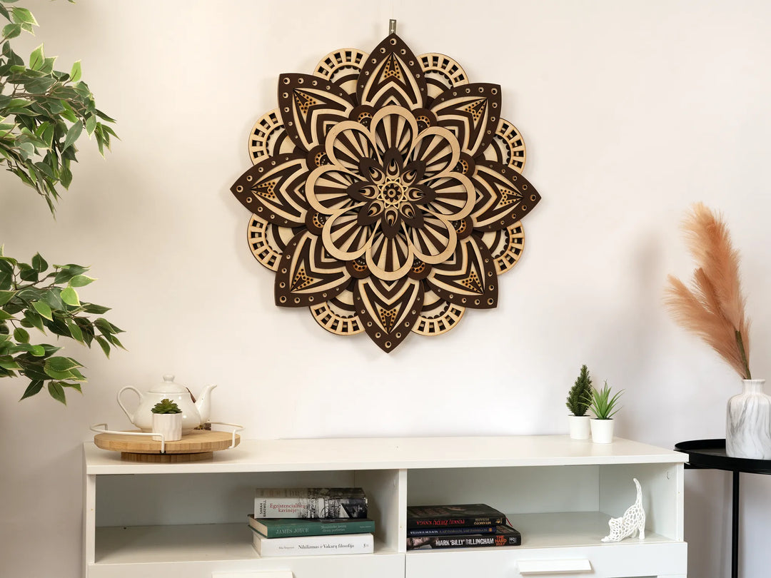 Floral Geometry Wooden Mandala Wall Art