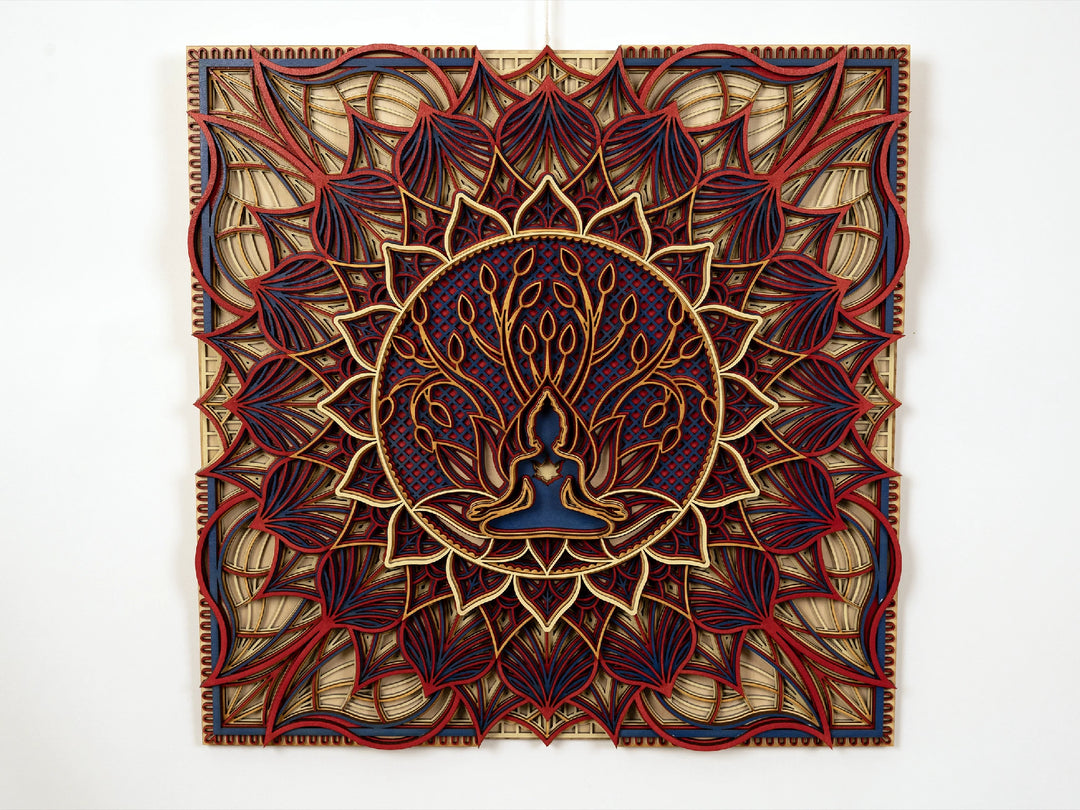 Wooden Buddha Tree of Life Mandala