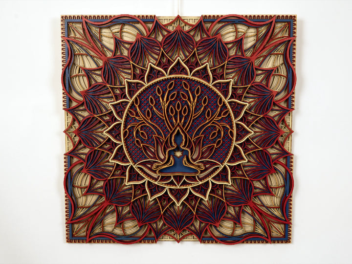 Wooden Buddha Tree of Life Mandala