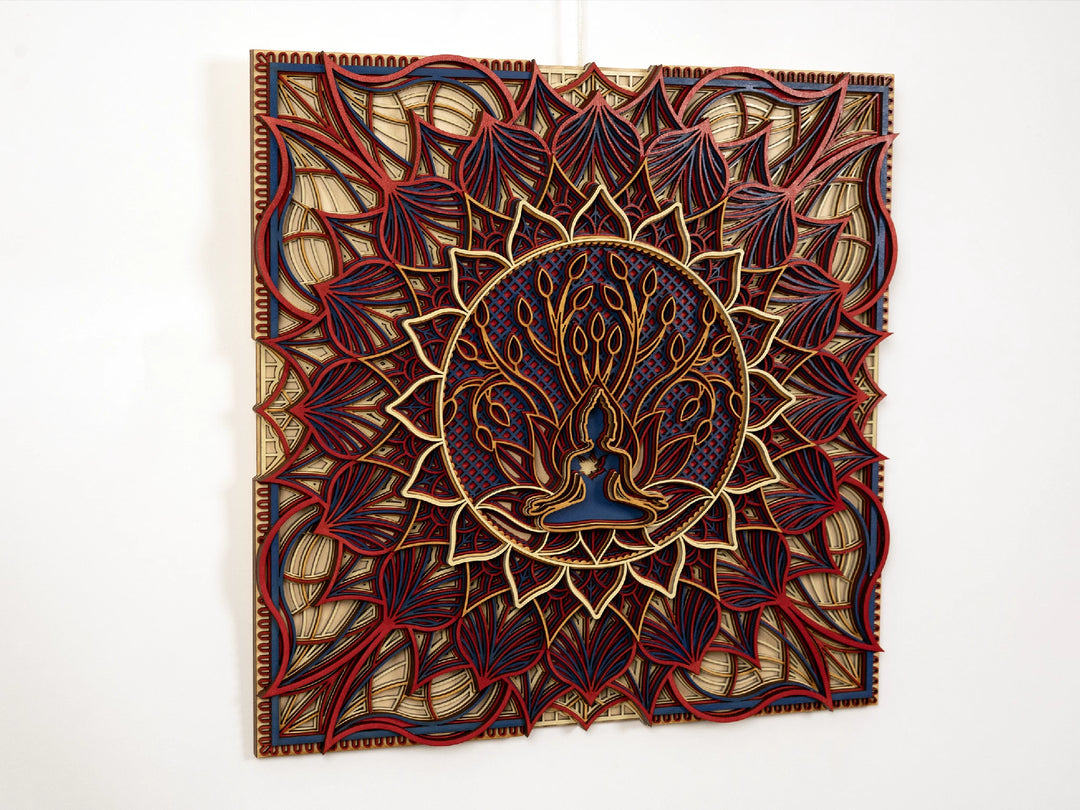 Wooden Buddha Tree of Life Mandala