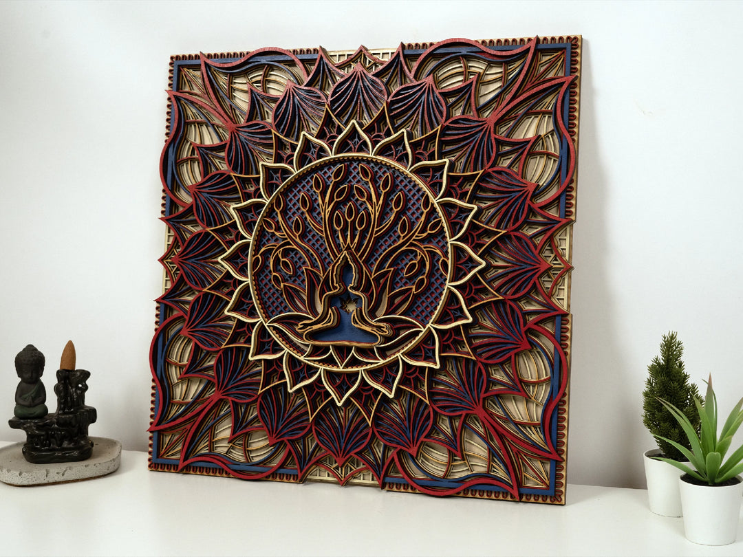 Wooden Buddha Tree of Life Mandala