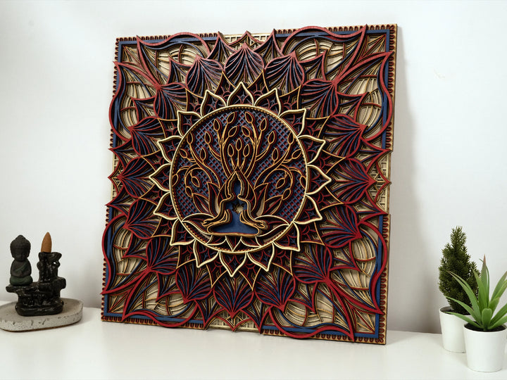 Wooden Buddha Tree of Life Mandala