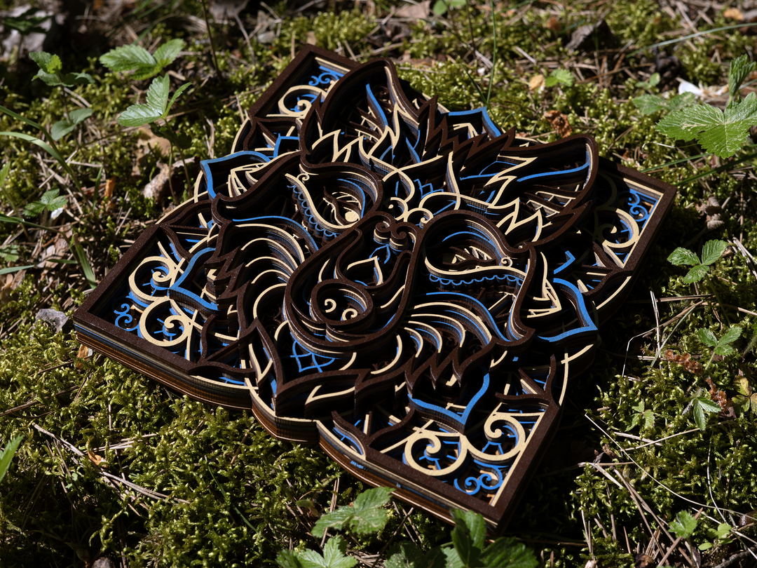 Wooden wall decor wolf mandala