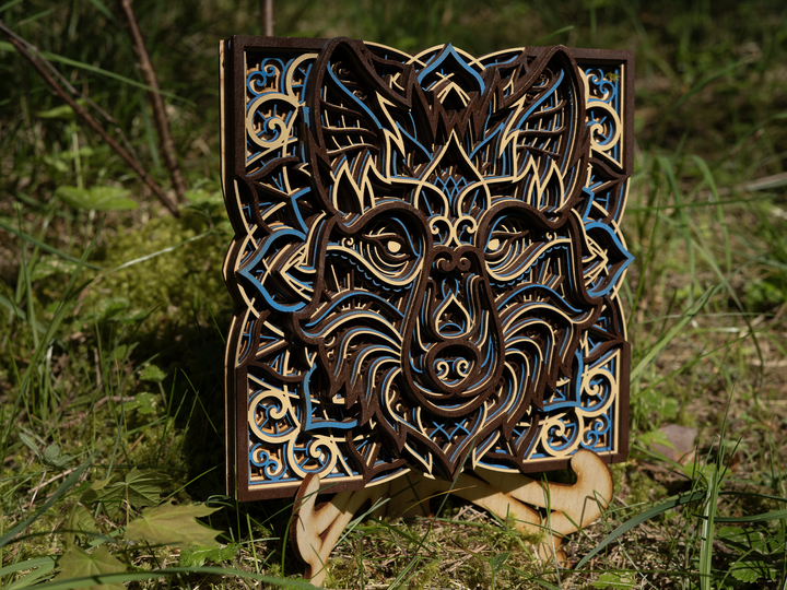 Wooden wall decor wolf mandala