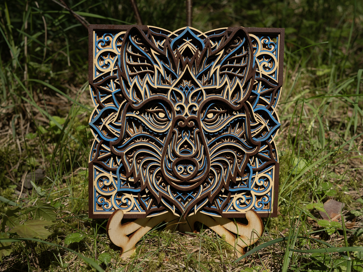Wooden wall decor wolf mandala