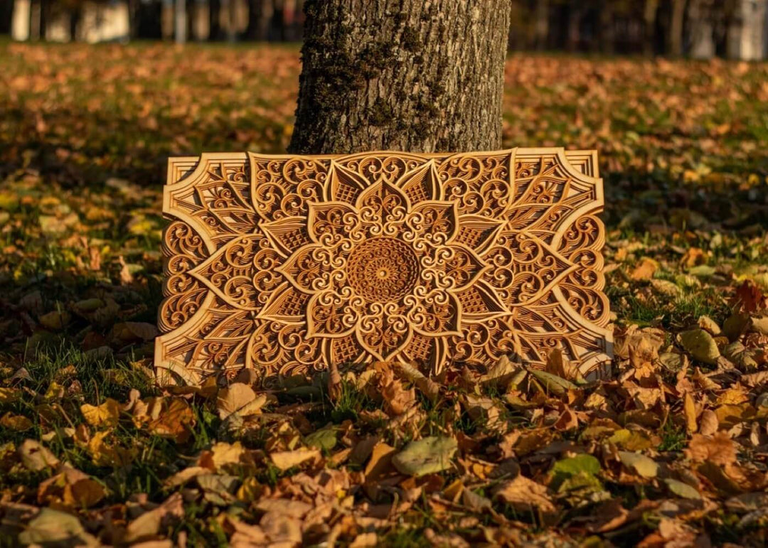 Decorative wooden mandala wall art with deep 3D layered design