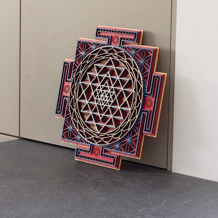 Sri Yantra Chakras System wooden mandala wall art