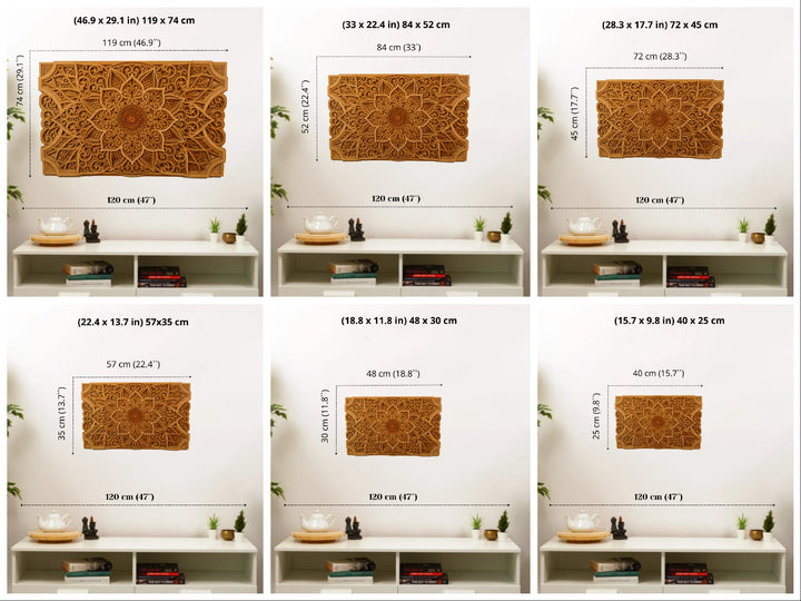 Wooden mandala wall decor with warm tones and detailed carving