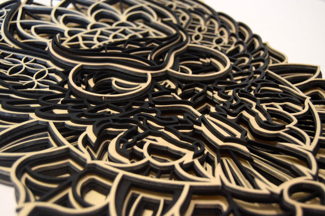 Spiritual wooden owl mandala