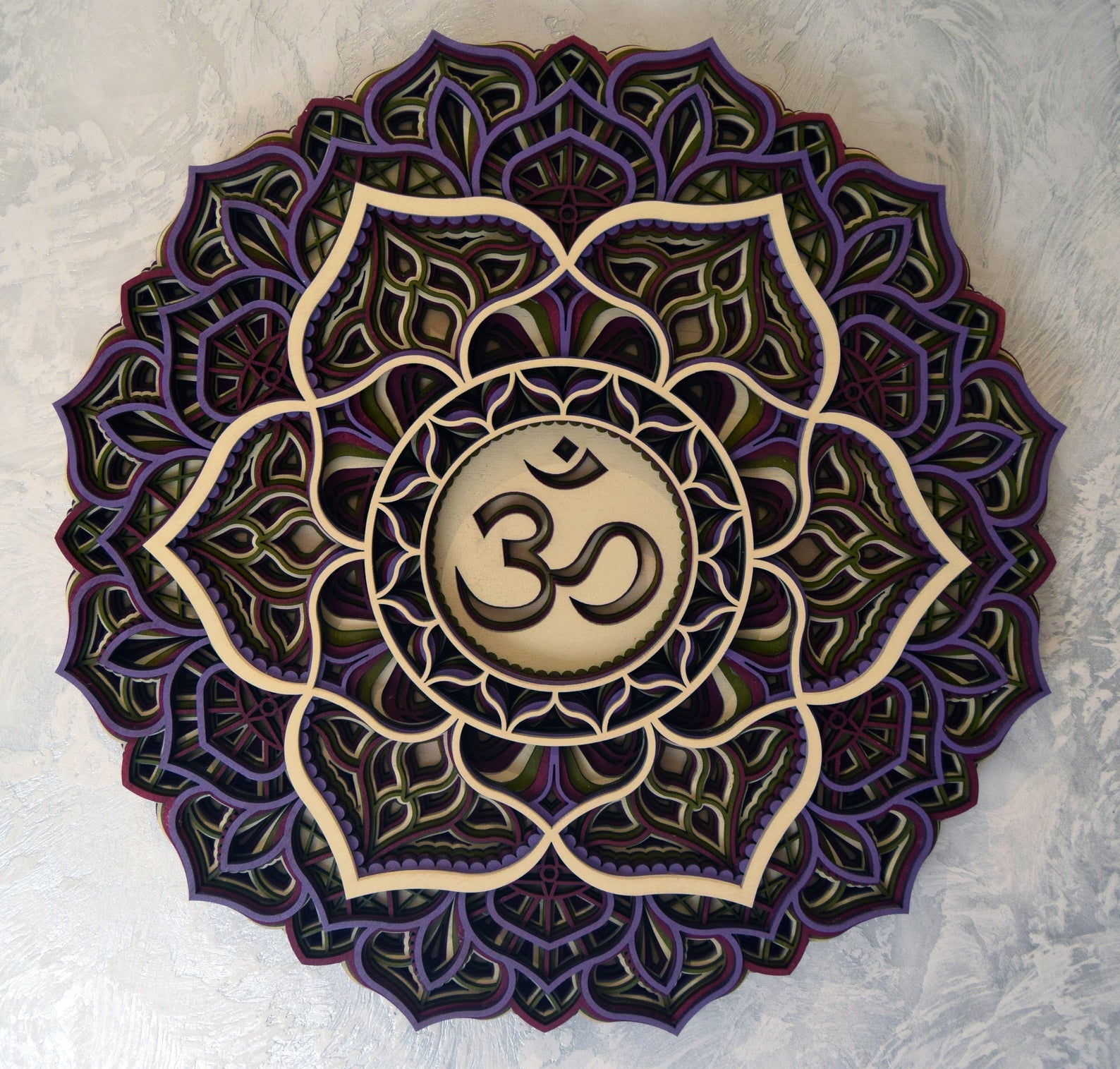 Crown Chakra Sahasrara wooden mandala, 3D layered sacred geometry wall art