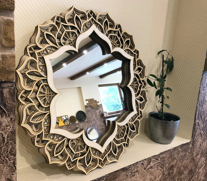 Flower Wooden Mirror Mandala