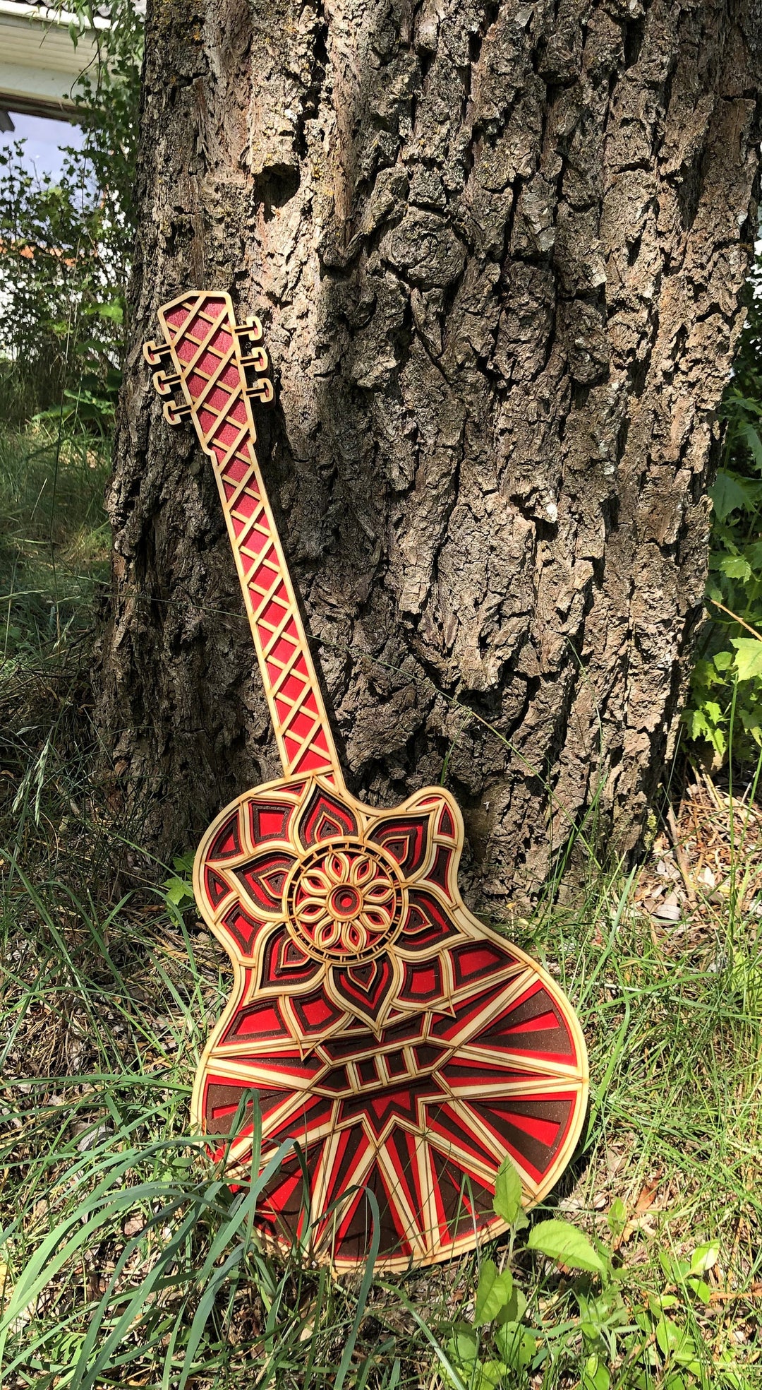 Wooden Guitar Mandala Art