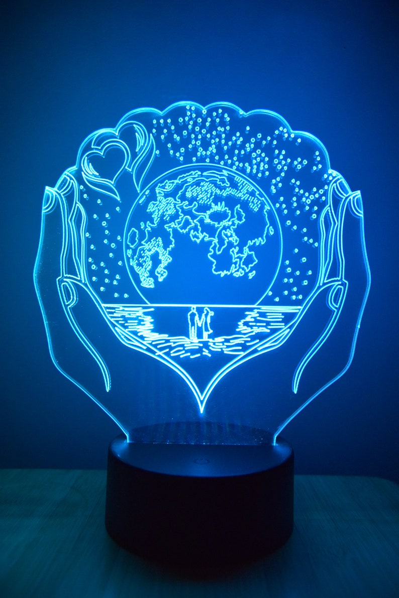Earth Hands LED Night Lamp | RGB 3D Acrylic Night Light