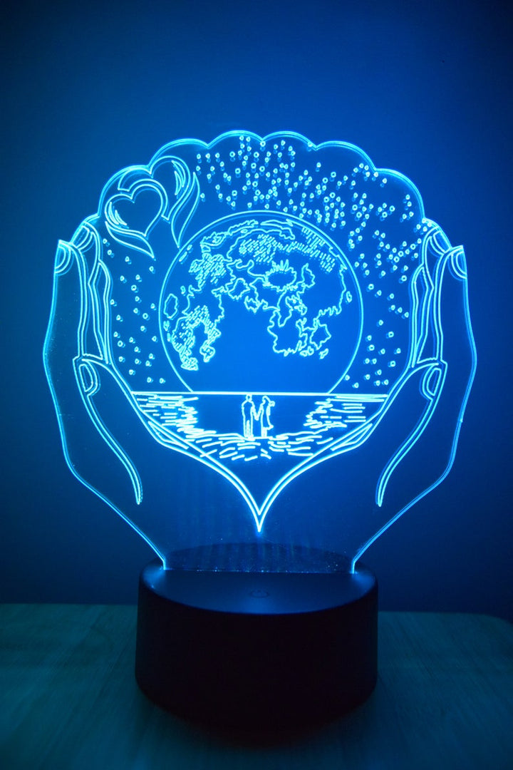 Earth Hands LED Night Lamp | RGB 3D Acrylic Night Light