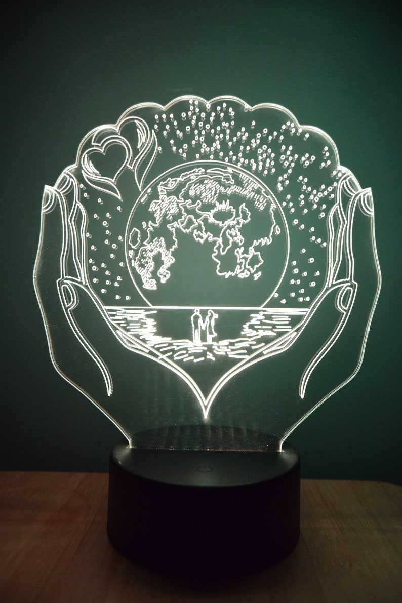 Earth Hands LED Night Lamp | RGB 3D Acrylic Night Light