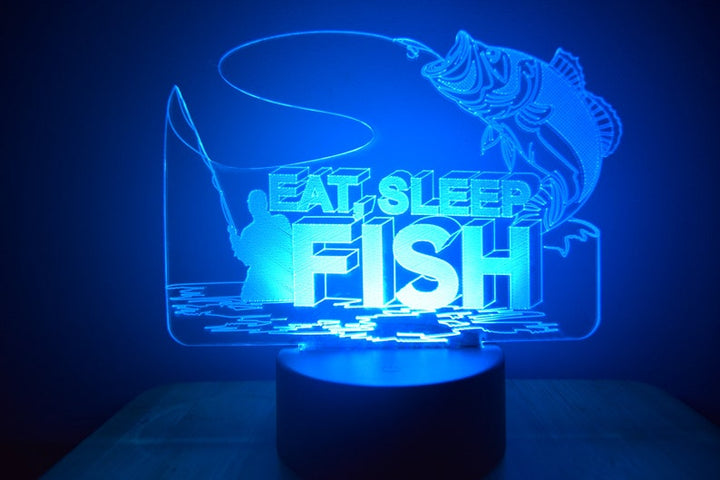 Eat Sleep Fish LED Night Lamp | RGB 3D Acrylic Night Light
