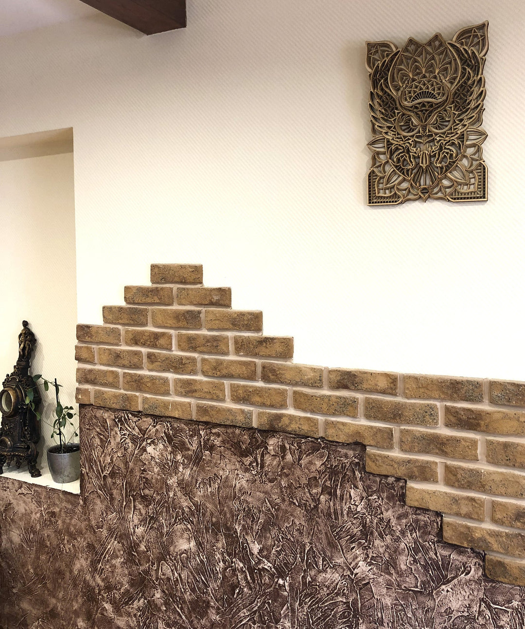 Spiritual wooden owl mandala