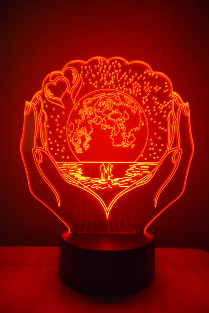Earth Hands LED Night Lamp | RGB 3D Acrylic Night Light