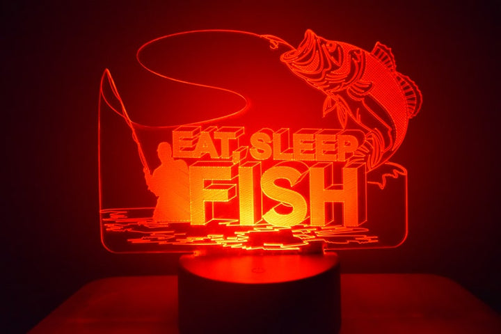 Eat Sleep Fish LED Night Lamp | RGB 3D Acrylic Night Light