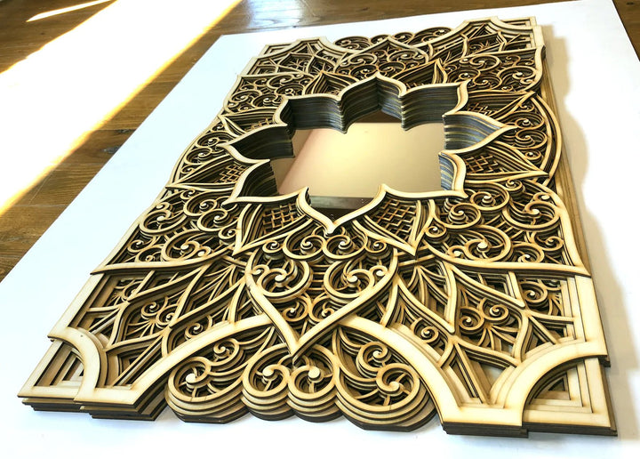 Wooden Long Mirror Mandala