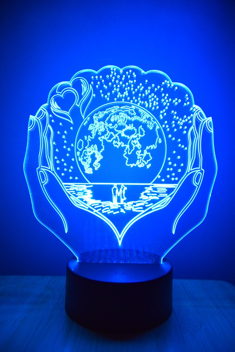 Earth Hands LED Night Lamp | RGB 3D Acrylic Night Light