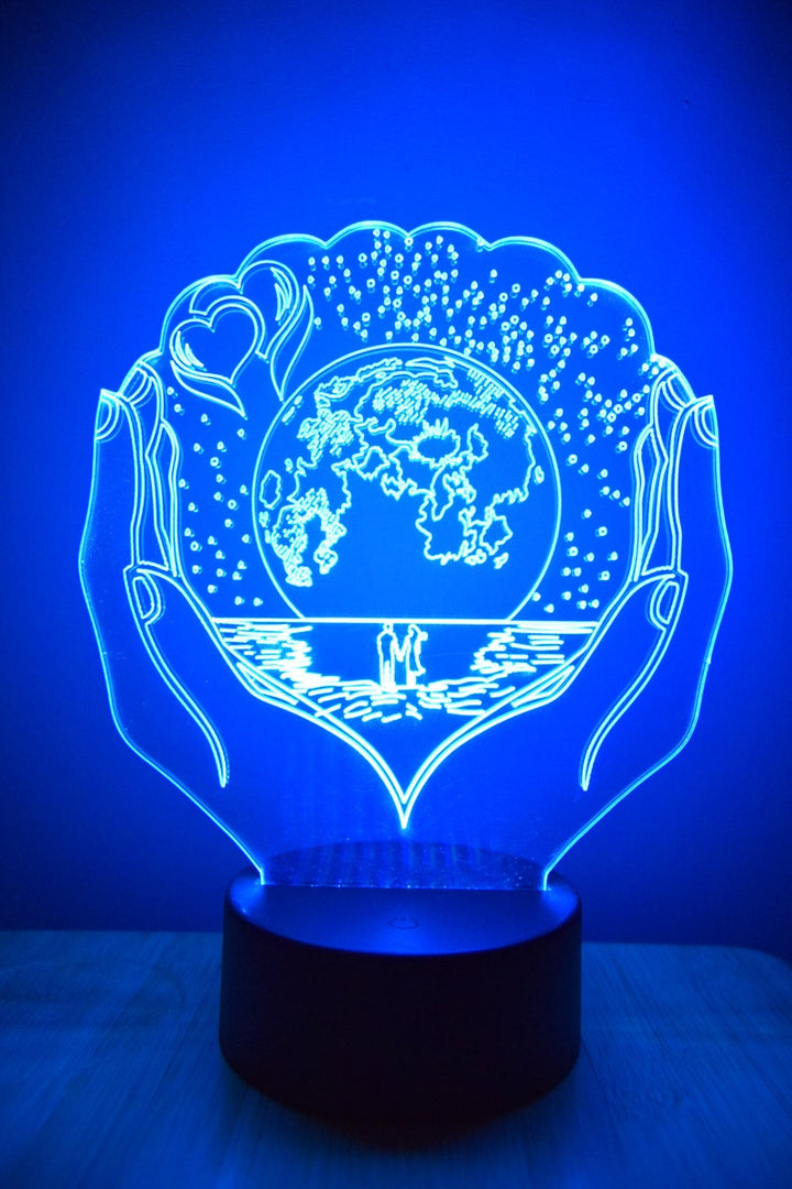Earth Hands LED Night Lamp | RGB 3D Acrylic Night Light