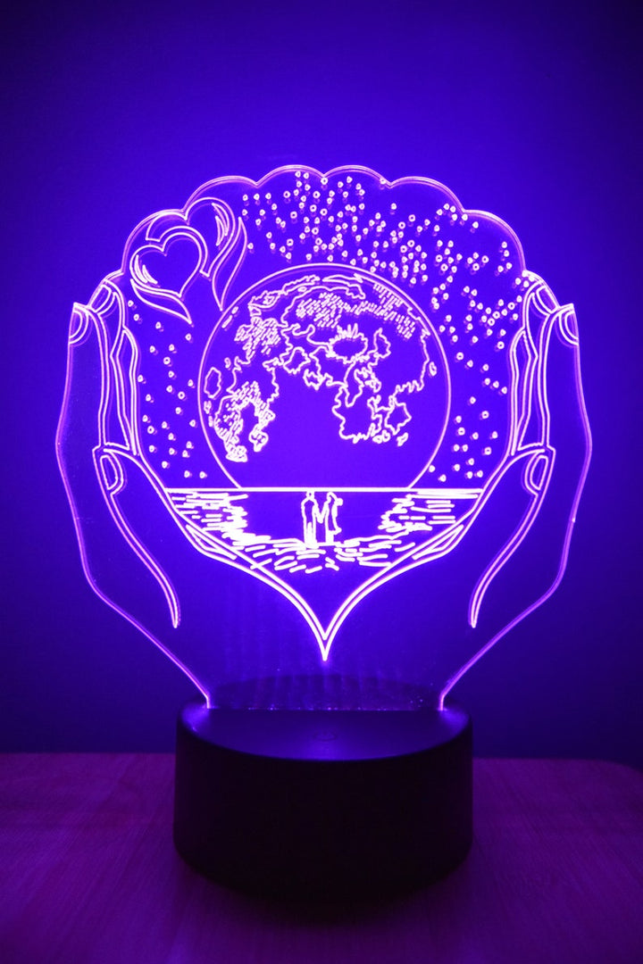 Earth Hands LED Night Lamp | RGB 3D Acrylic Night Light