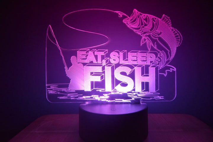 Eat Sleep Fish LED Night Lamp | RGB 3D Acrylic Night Light
