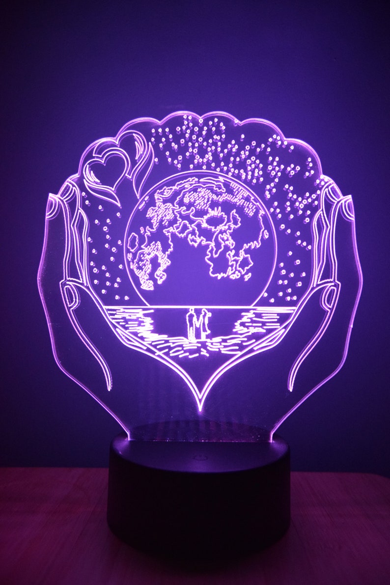 Earth Hands LED Night Lamp | RGB 3D Acrylic Night Light