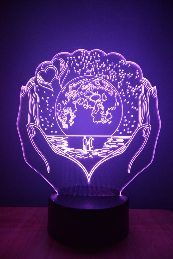 Earth Hands LED Night Lamp | RGB 3D Acrylic Night Light