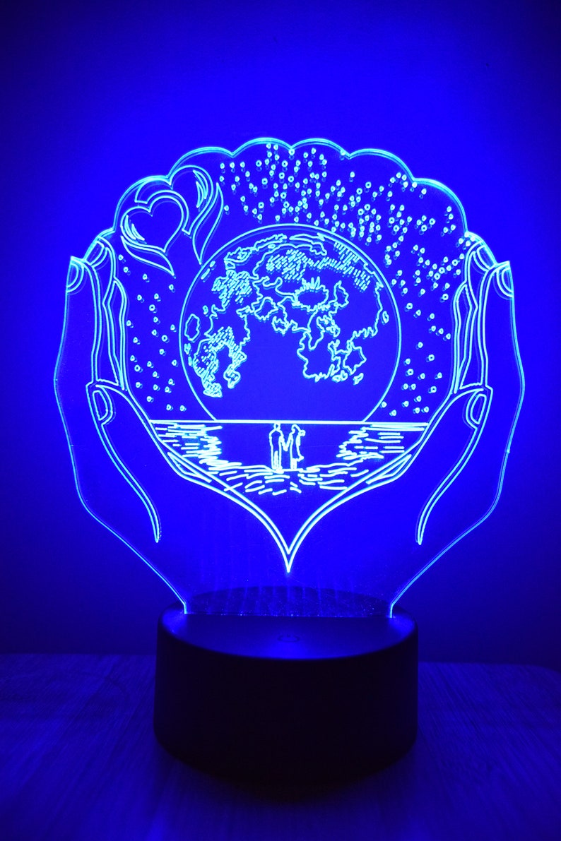 Earth Hands LED Night Lamp | RGB 3D Acrylic Night Light